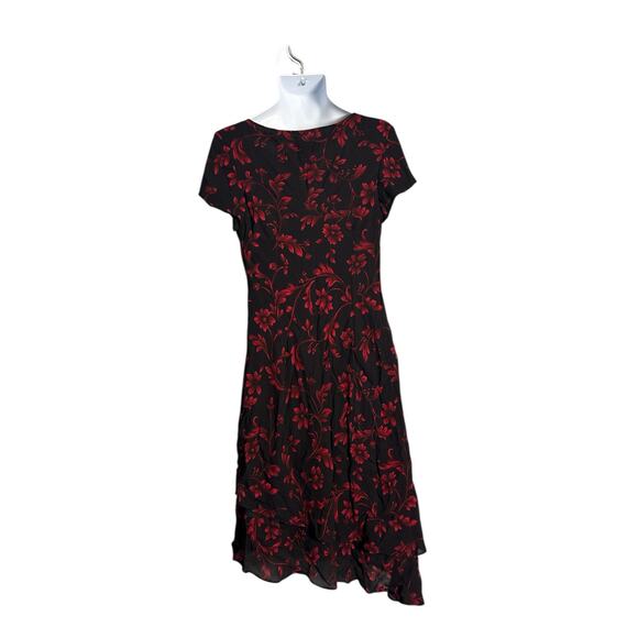 Vtg 90s Donna Ricco Black Red Floral Tiered Midi
Dress Sz 14 Rayon - Picture 4 of 5